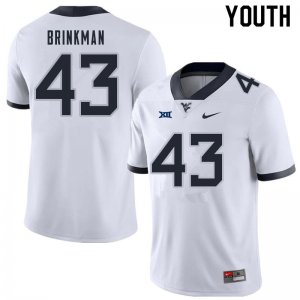 Youth West Virginia Mountaineers NCAA #43 Austin Brinkman White Authentic Nike Stitched College Football Jersey LZ15Q53KR